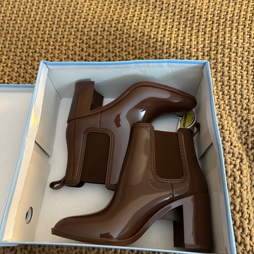 Jeffrey Campbell HURRICANE2 heeled rain boot , COFFEE SHINY